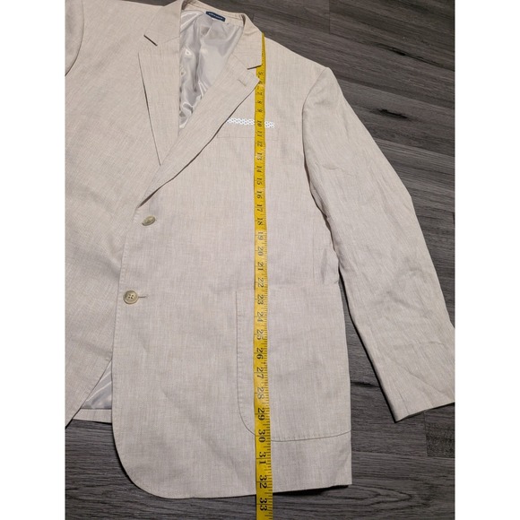 Stafford Men's Tan Herringbone Linen Cotton Classic Fit Blazer Size 50R - Picture 6 of 9
